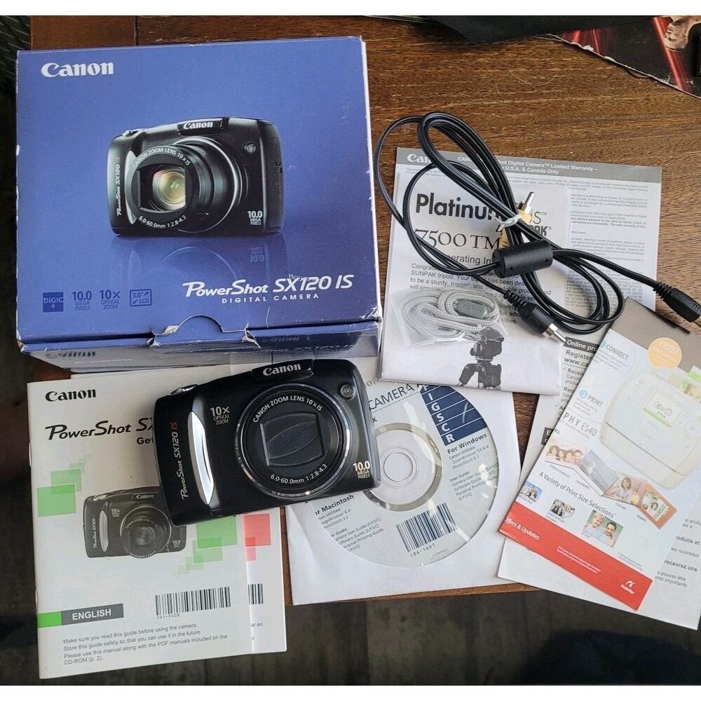 Canon PowerShot SX120 IS Digital Camera - Black - FOR PARTS - CIB Boxed